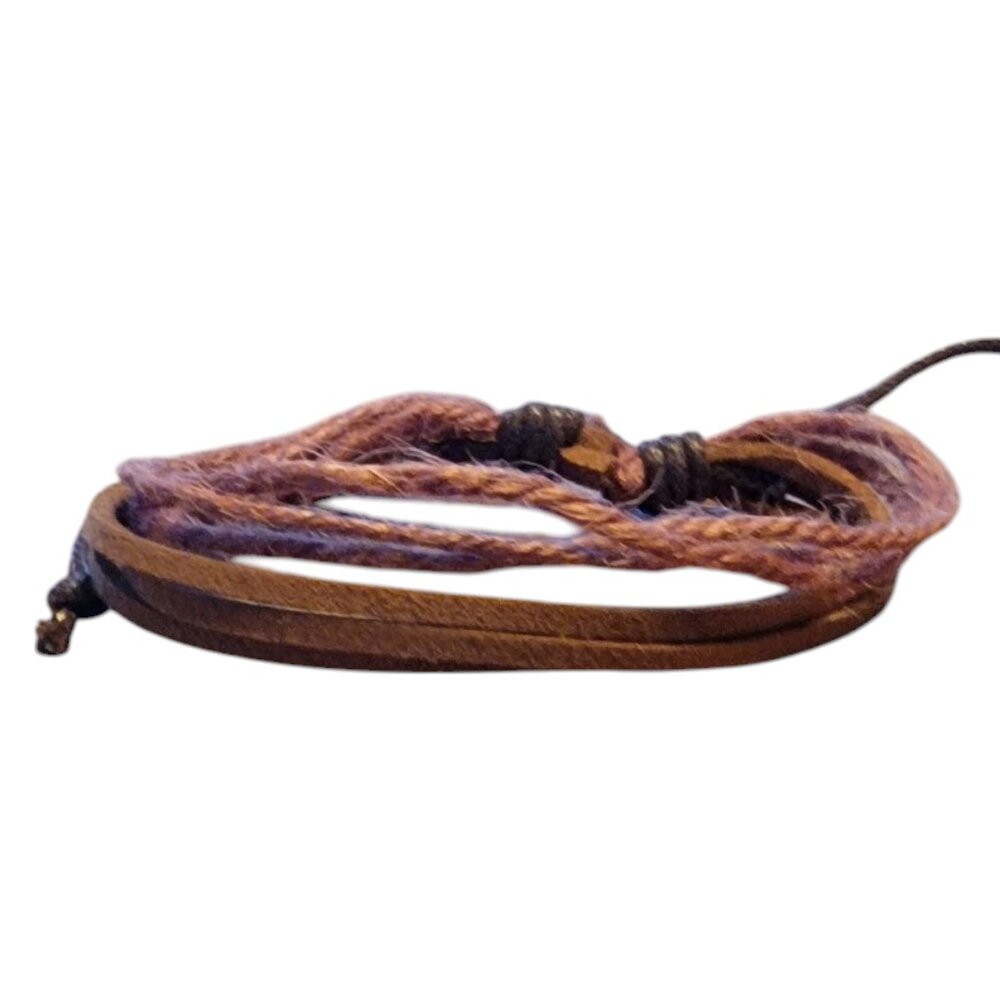 Leather and Hemp Surfer Wristband Bracelet Unisex 5'-10' Wristband